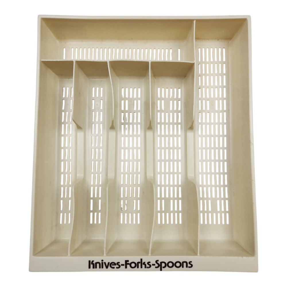 Vintage Utensil Flatware Cutlery Tray Holder Organizer Alabaster Trendee Cream